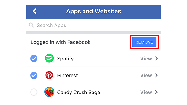facebook apps and websites remove