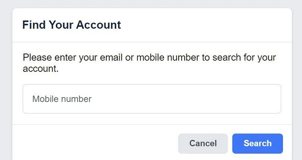 facebook find your account