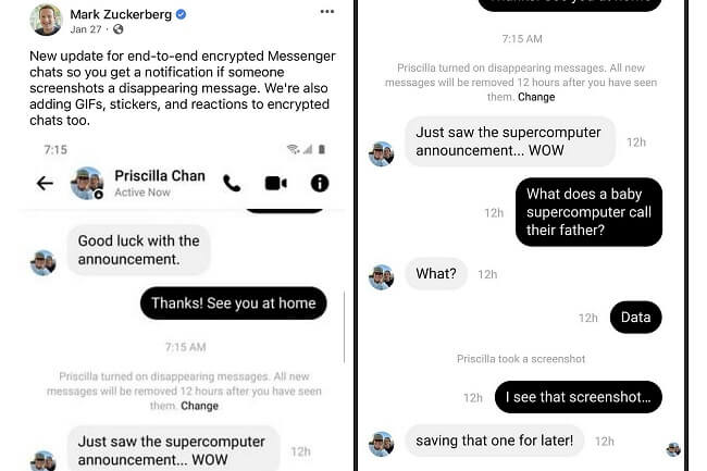 facebook messenger notify screenshots
