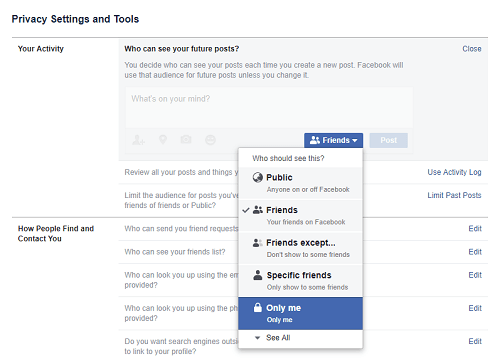 facebook private settings