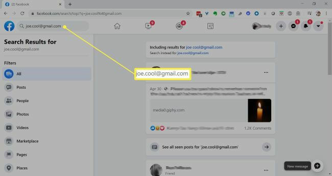 facebook search by email