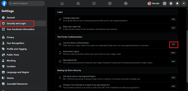 facebook two factor