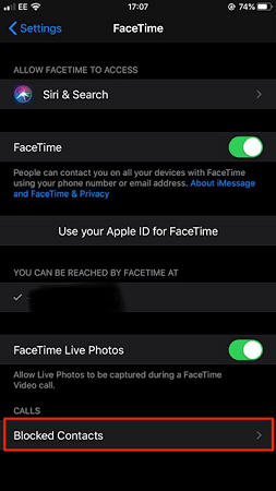 facetime blocked contacts
