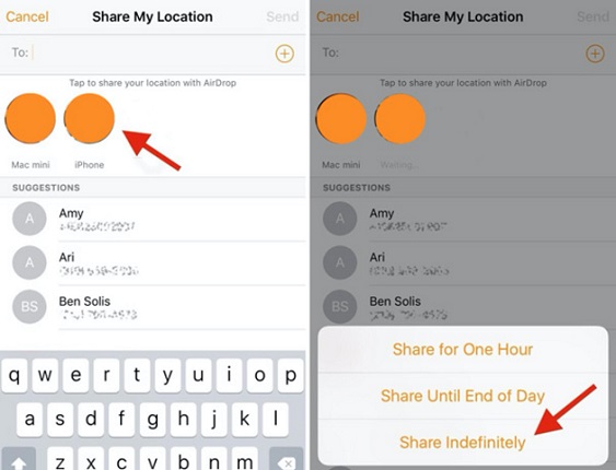 share location indefinitely in find my friends app