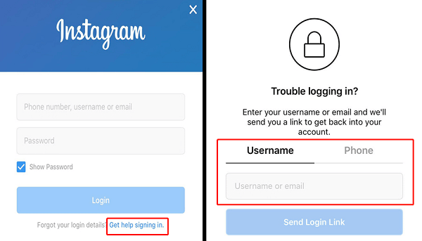 get help signing in instagram