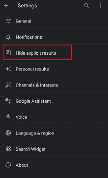 google app hide explicit results