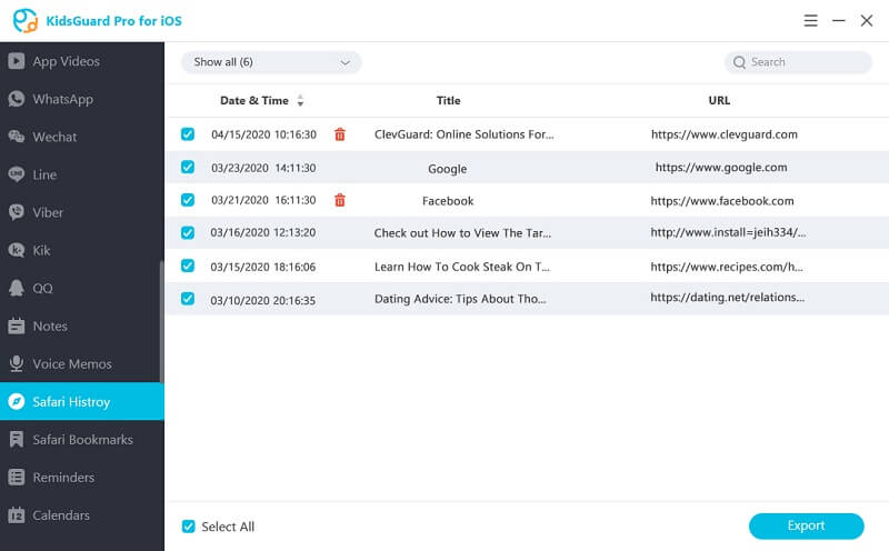 view safari history with kidsguard pro for ios