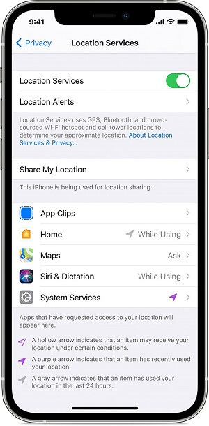 Turn off location service on iPhone