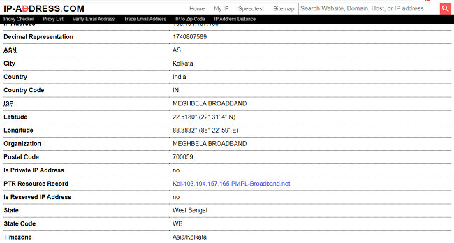 ip address result