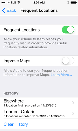 iphone location history on settings