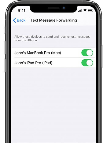iphone text message forwarding select devices