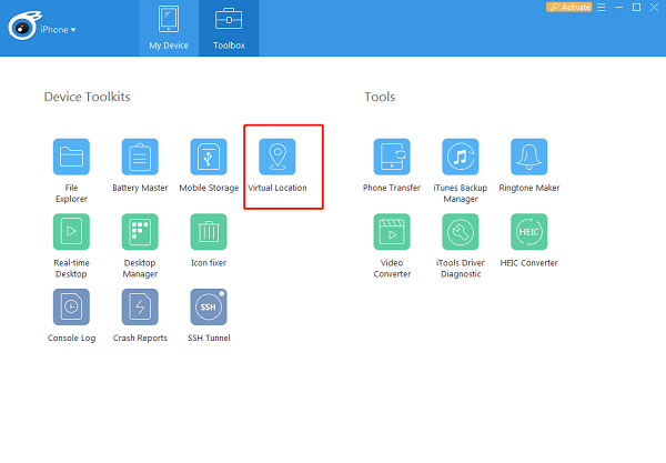 how to spoof lcoation on with itools virtual location