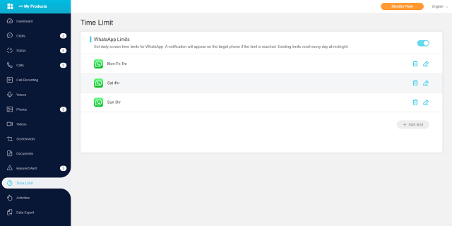 kidsguard for whatsapp time limit feature