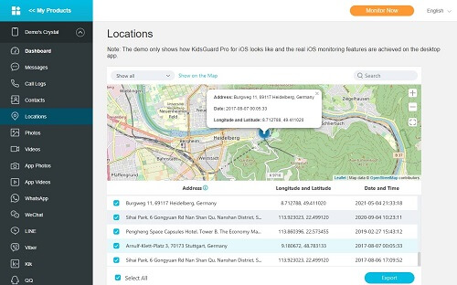 tarck location on KidsGuard Pro for iOS