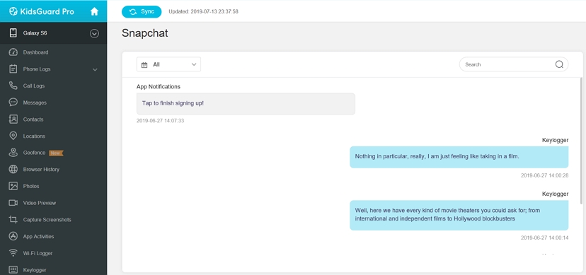 KidsGuard pro allows you remotely tracking snapchat messages