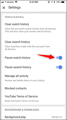 pause watch history on youtube kids