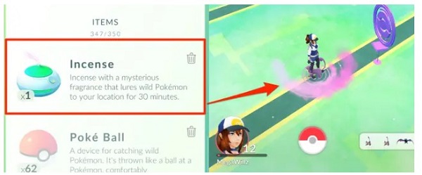 Use Incense and Lure in pokemon go