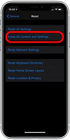 recover with icloud erase contents