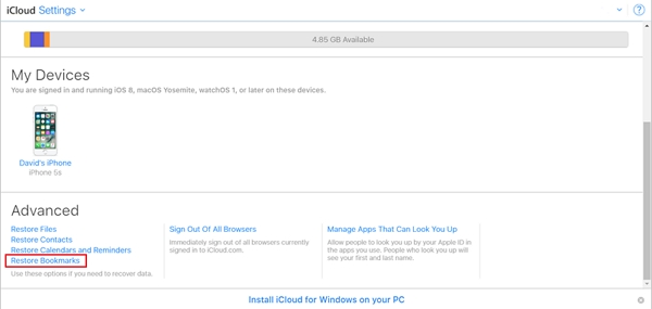 restore bookmarks from iCloud