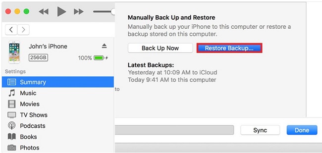 restore itunes