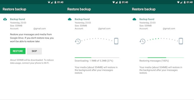 restore whatsapp message to google drive