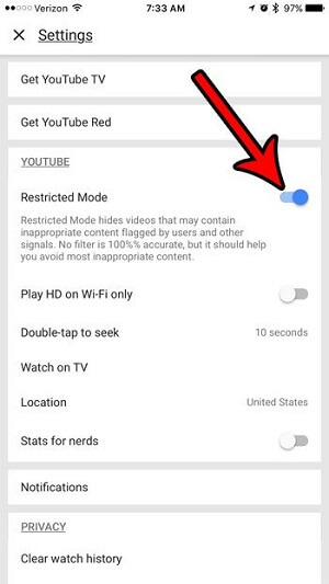 restricted mode youtube iphone