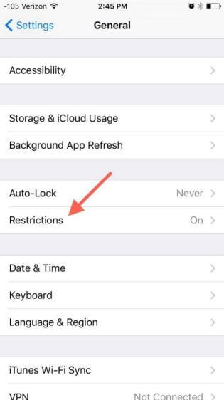 restrictions in settings