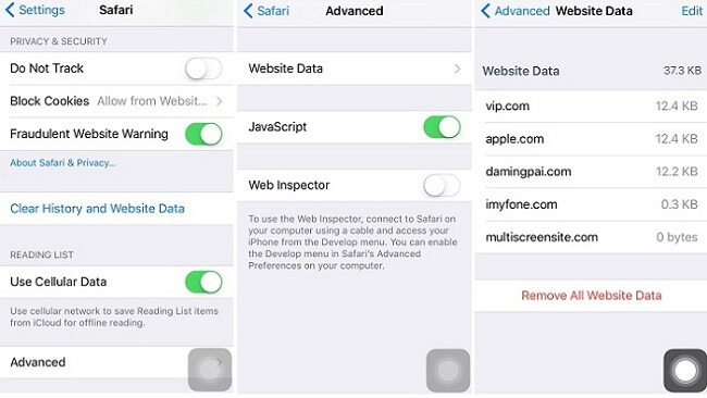 how to find website data on iphone