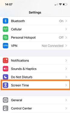 open iPhone screen time in settings