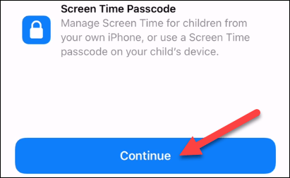 screen time passcode continue