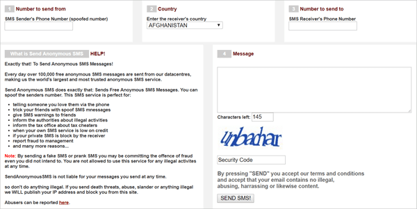 send anonymous sms