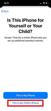 select this is my child's iphone to set screen time