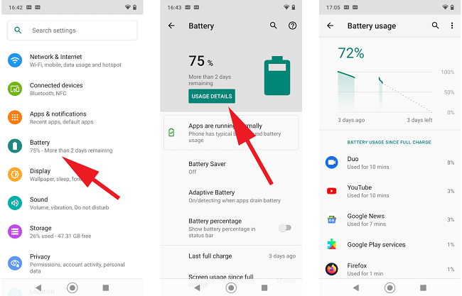 settings battery usage