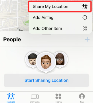 location sharing on find my