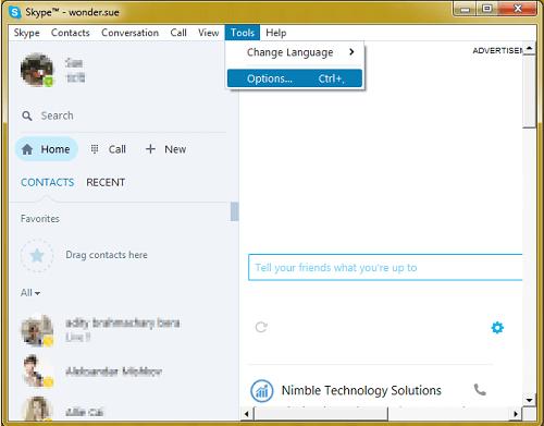 skype steps of tools options