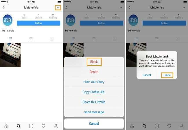 steps to block a user on instagram