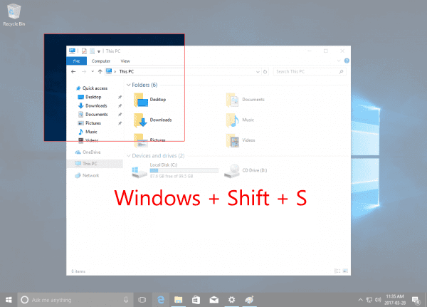 在Windows上對部分螢幕進行截圖