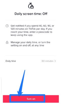 TikTok daily time daily time turn on
