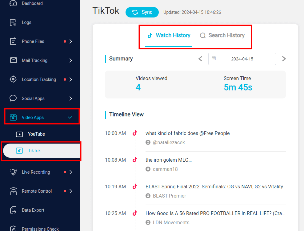 tiktok watch historial de búsqueda