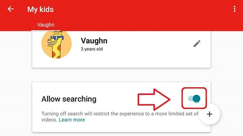 turn off allow searching on youtube kids