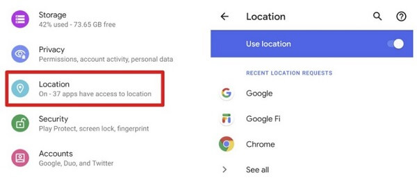 turn off location on Android