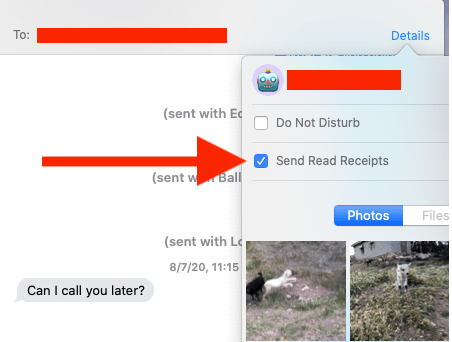 turn off read receipts for specific contacts on mac