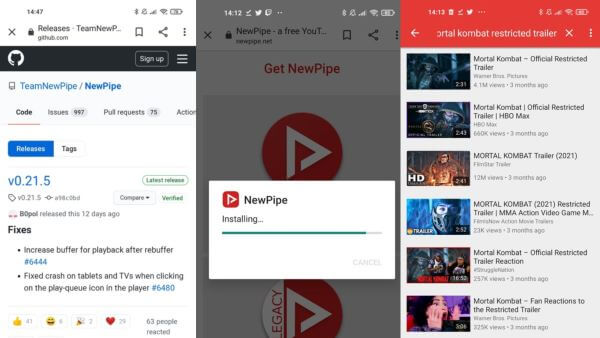 using newpipe for android