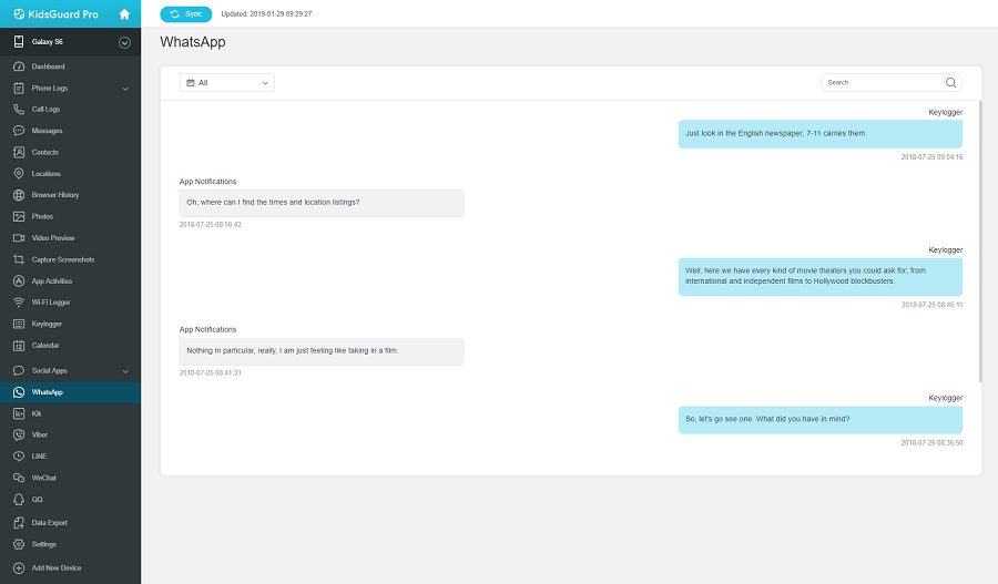 kidsguard pro's WhatsApp monitoring feature