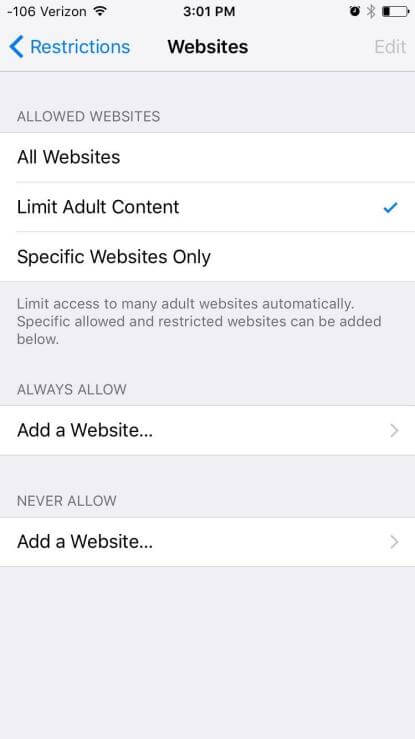 web limit adult content