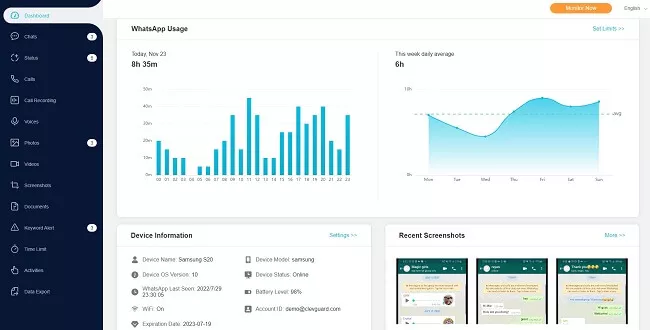 The Dashboard on KidsGuard for WhatsApp