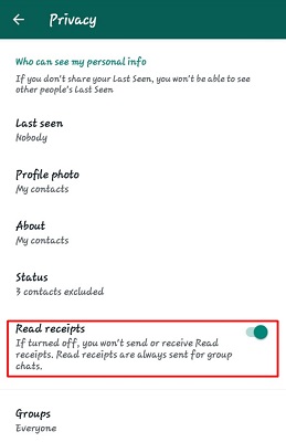 turn on receipts on whatsapp app