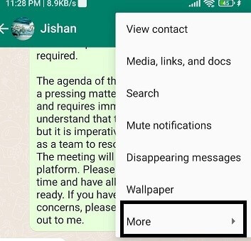 whatsapp setting to block a person