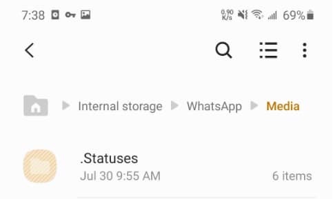see whatsapp status in hidden files on file manager