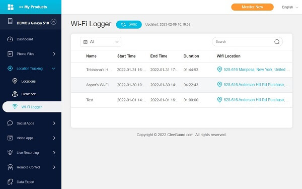 the wi-fi logger tracking of kidsguard pro